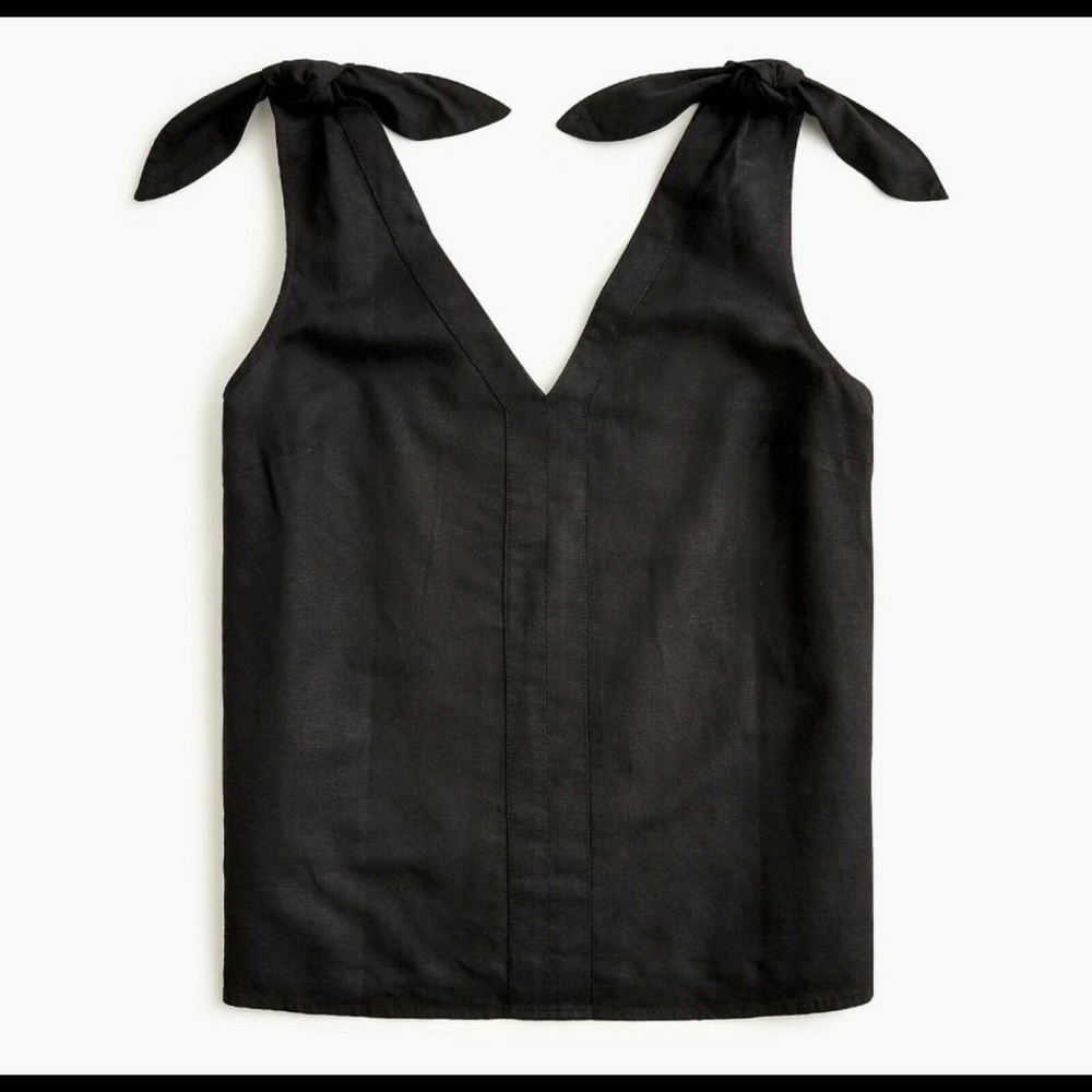 J Crew black linen shoulder tie top, size XS